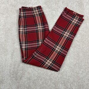 Eric Casual Pants Womens 4 Red Plaid Straight Leg Stretch Dressy Trousers Career